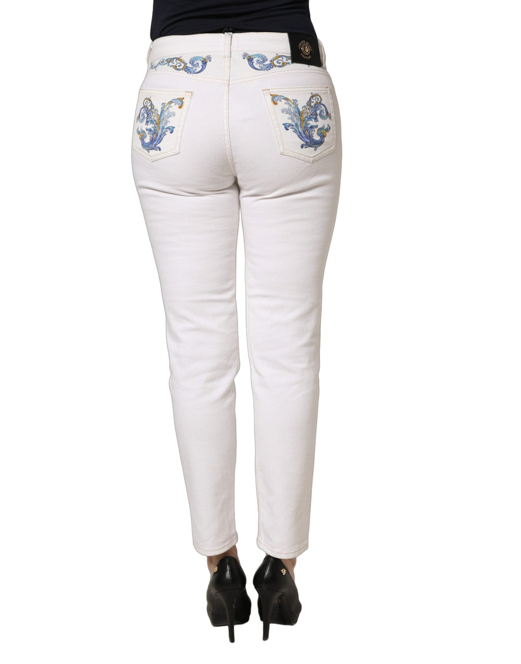 Versace Jeans Couture White Floral Print Skinny Denim Jeans Versace Jeans Couture