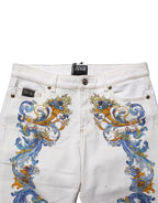 Versace Jeans Couture White Floral Print Skinny Denim Jeans Versace Jeans Couture