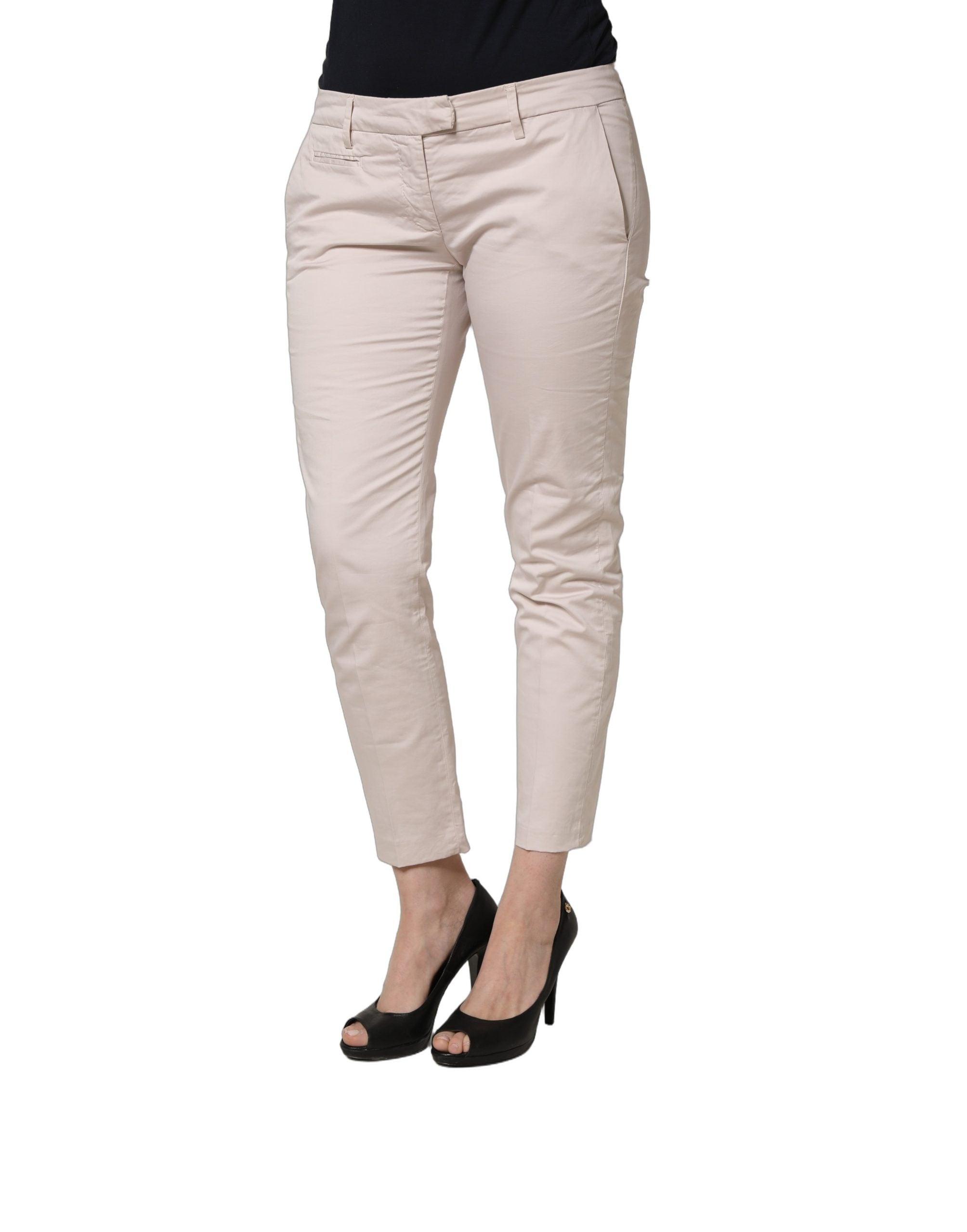 Versace Jeans Couture Beige Low Waist Tapered Women Cropped Trousers Pants Versace Jeans Couture