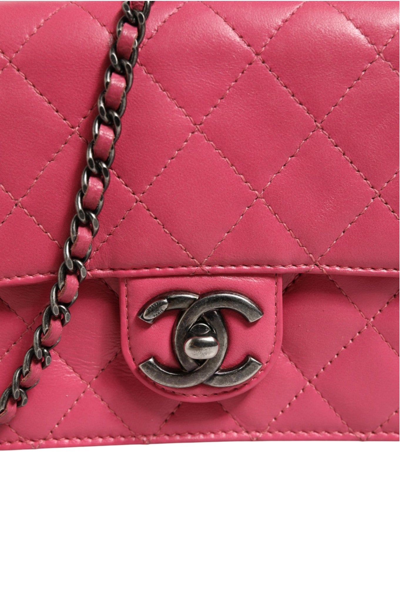Chanel Pink Quilted Lambskin Leather Classic Square Mini Flap Bag Chanel