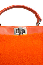 Fendi Orange Leather and Shearling Mini Peekaboo Top Handle Bag Fendi