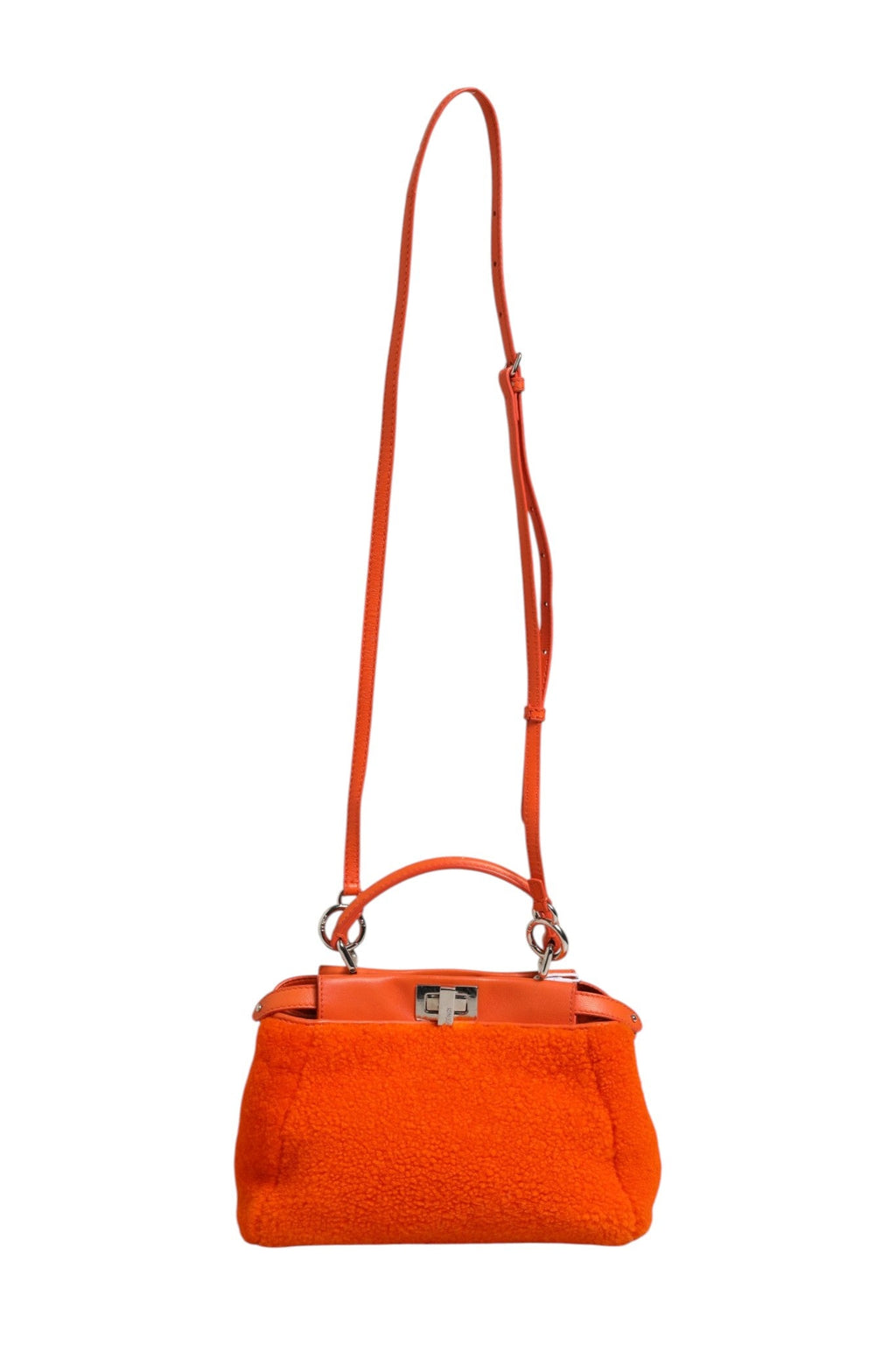 Fendi Orange Leather and Shearling Mini Peekaboo Top Handle Bag Fendi