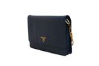 Prada Blue Saffiano Leather Wallet on Chain Clutch Bag Prada