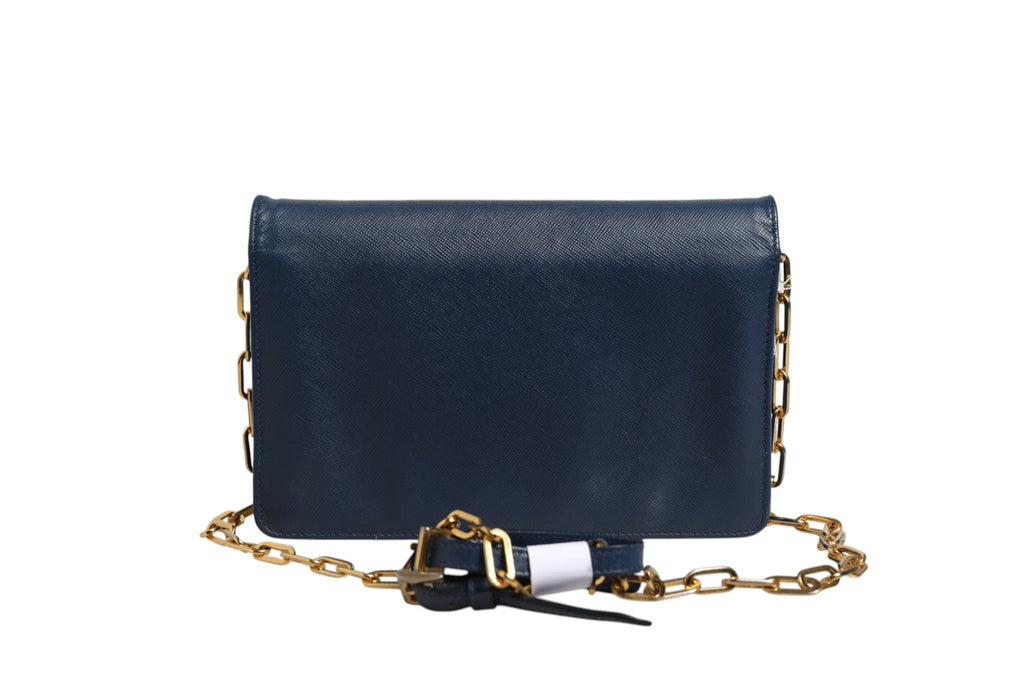 Prada Blue Saffiano Leather Wallet on Chain Clutch Bag Prada