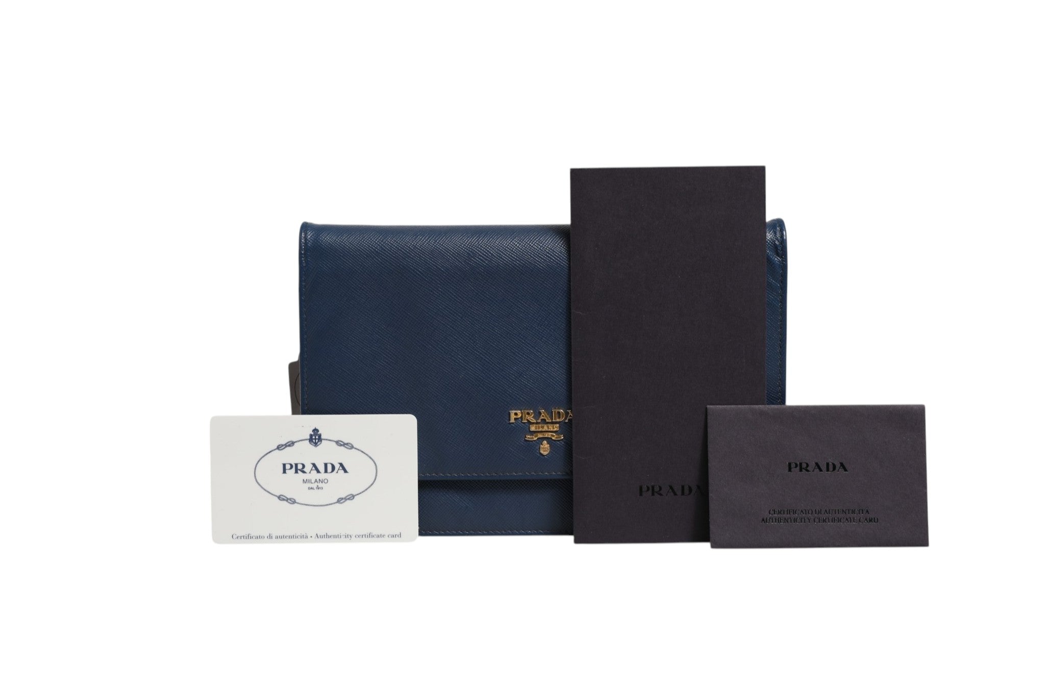 Prada Blue Saffiano Leather Wallet on Chain Clutch Bag Prada