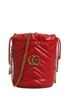 Gucci Red Chevron-quilted Calfskin Leather GG Marmont Bucket Bag Gucci