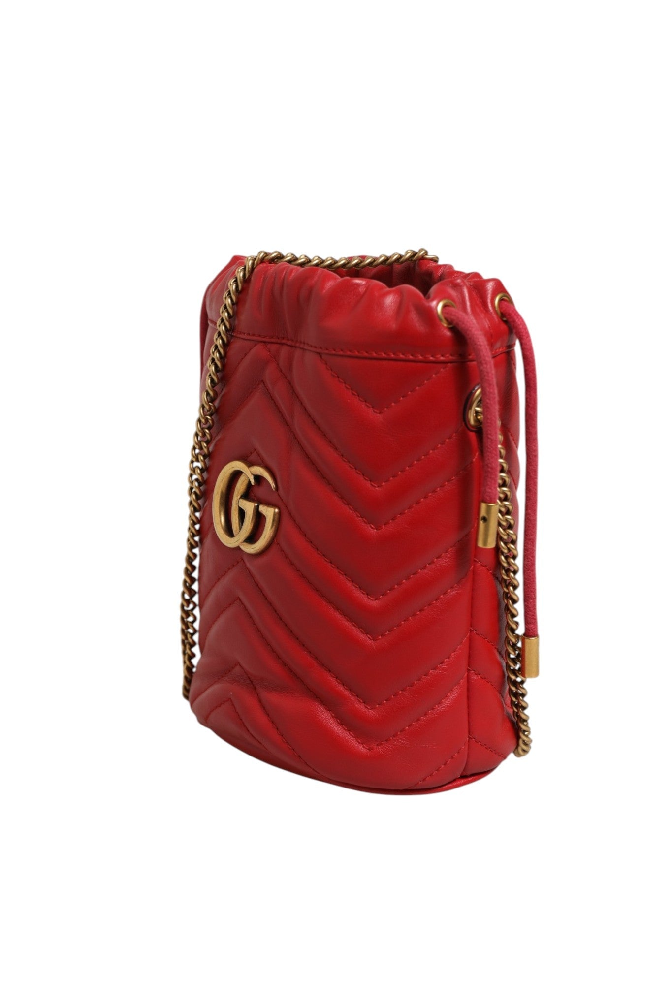 Gucci Red Chevron-quilted Calfskin Leather GG Marmont Bucket Bag Gucci