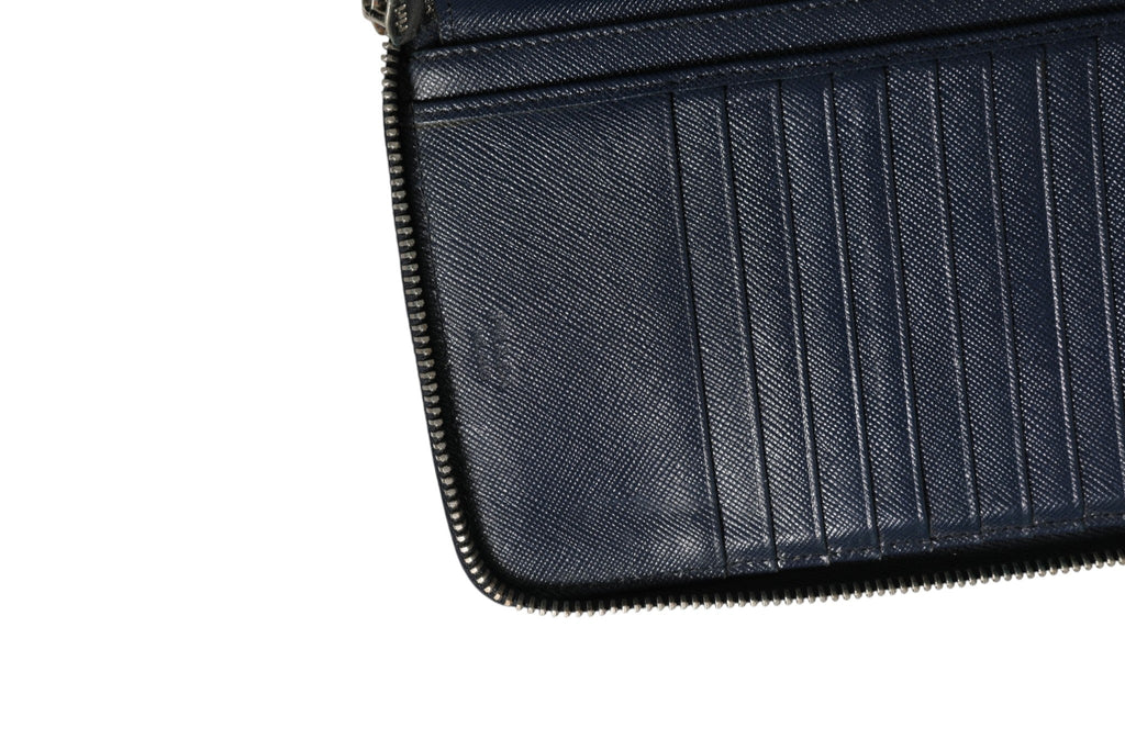 Prada Navy Oliver Embossed Leather Zip-Around Wallet Prada