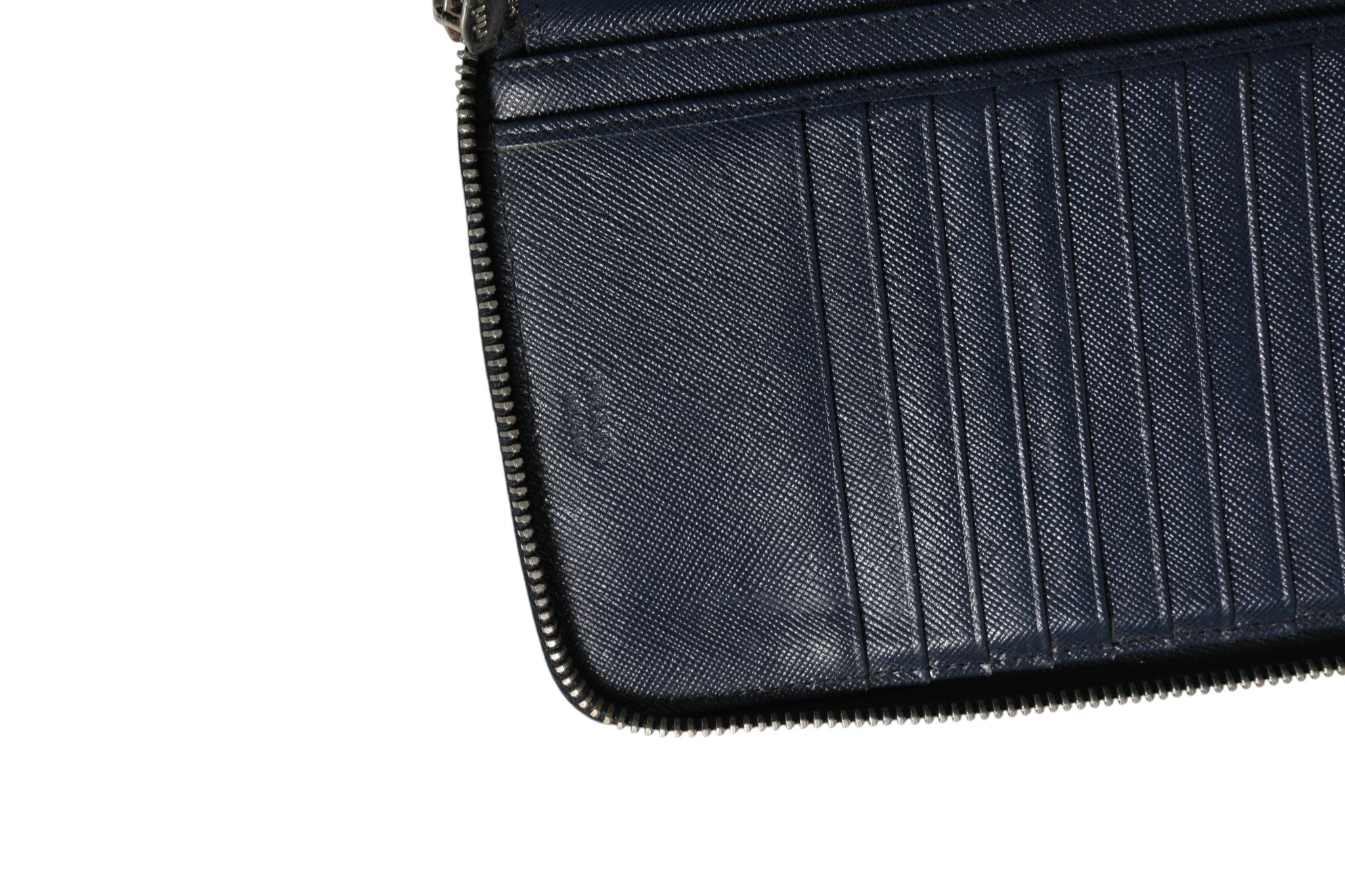 Prada Navy Oliver Embossed Leather Zip-Around Wallet Prada