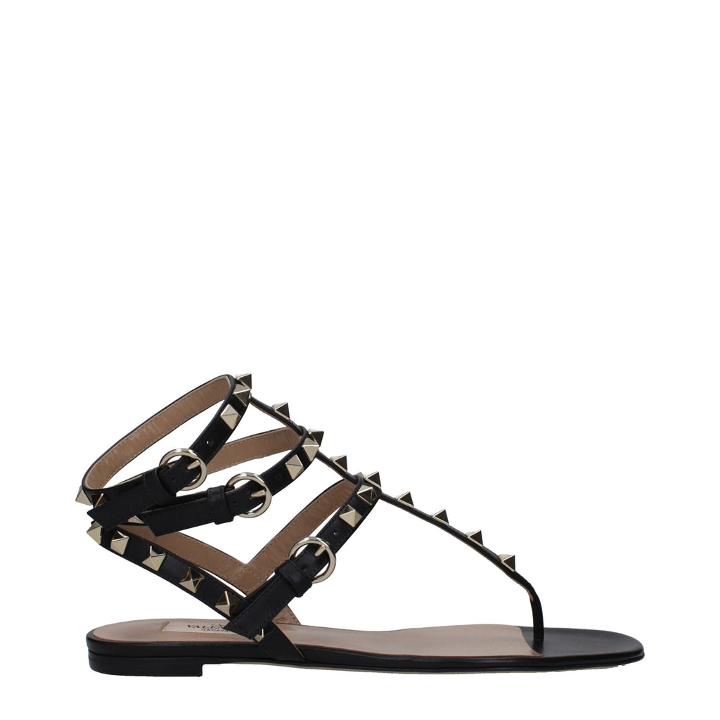 Valentino Garavani Black Leather Flip-Flop Sandals Valentino Garavani