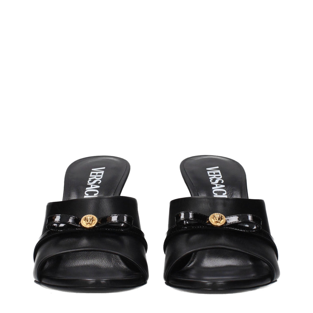 Versace Black Leather Wedge Sandals Versace