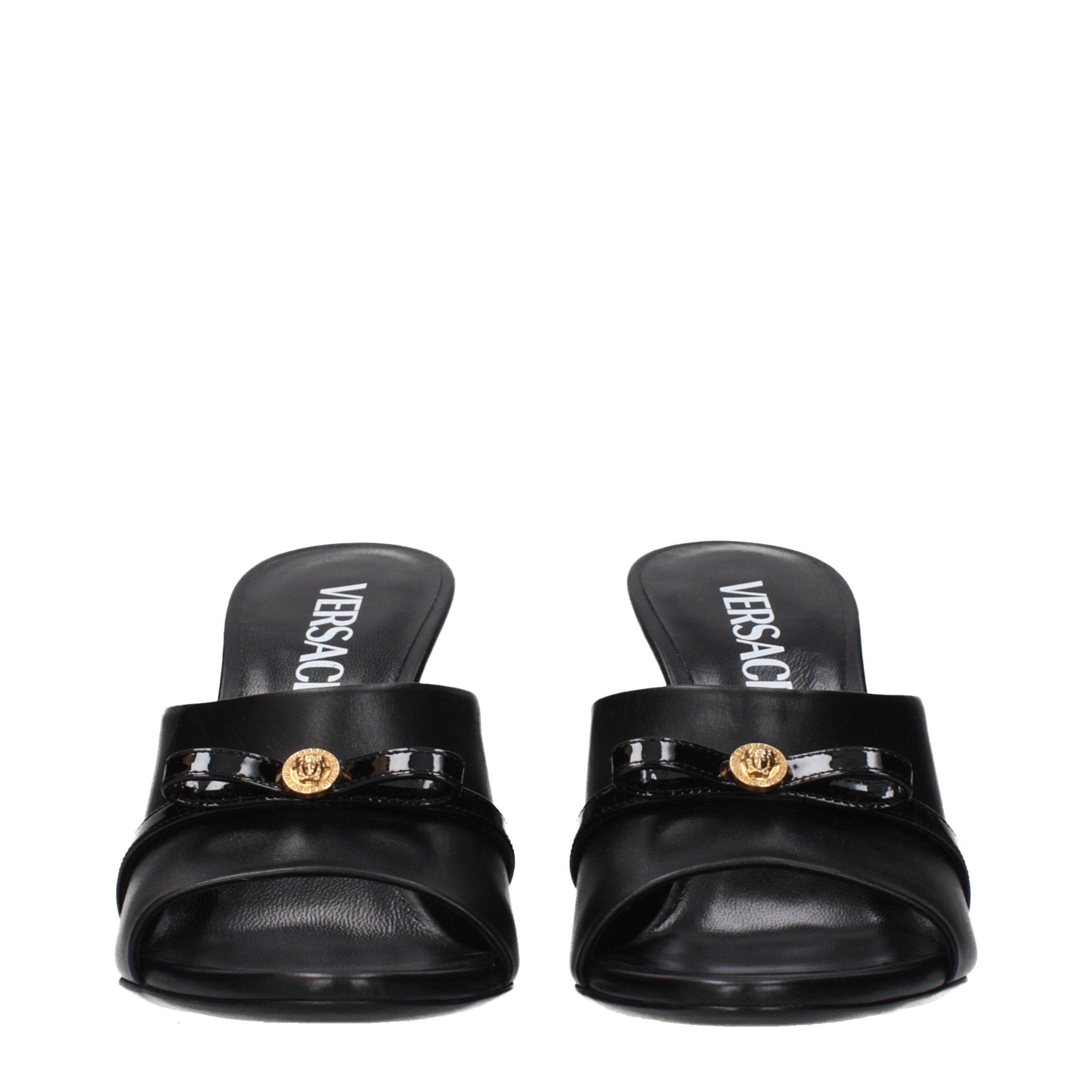 Versace Black Leather Wedge Sandals Versace