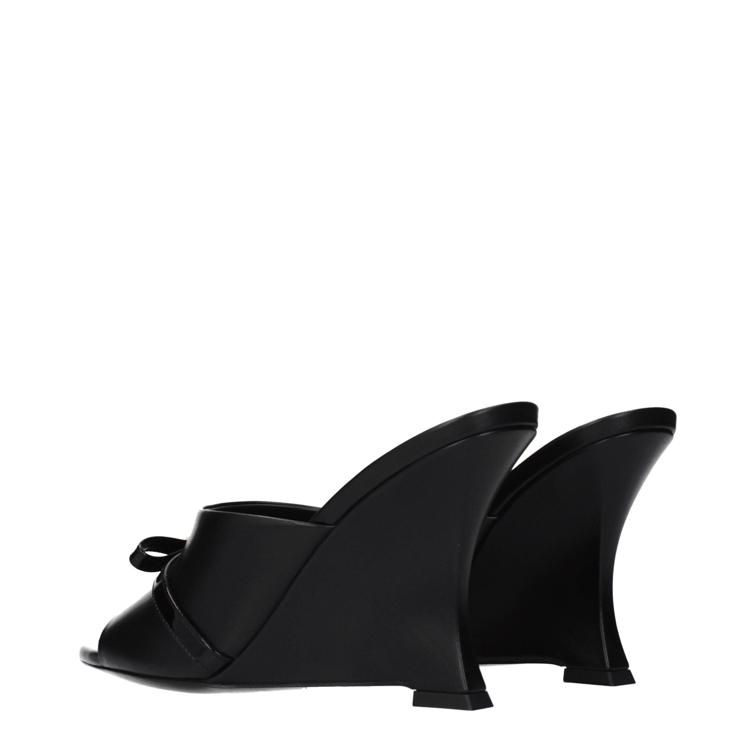 Versace Black Leather Wedge Sandals Versace