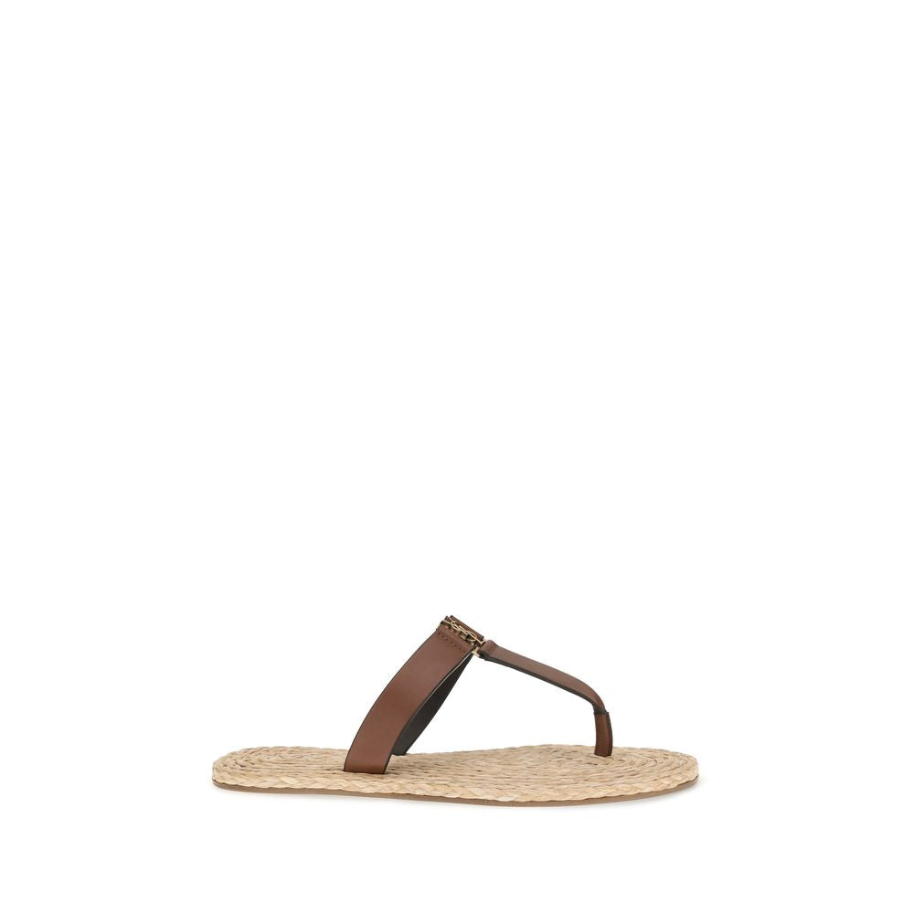 Saint Laurent Brown Calf Leather Bos Taurus Flat Sandals Saint Laurent