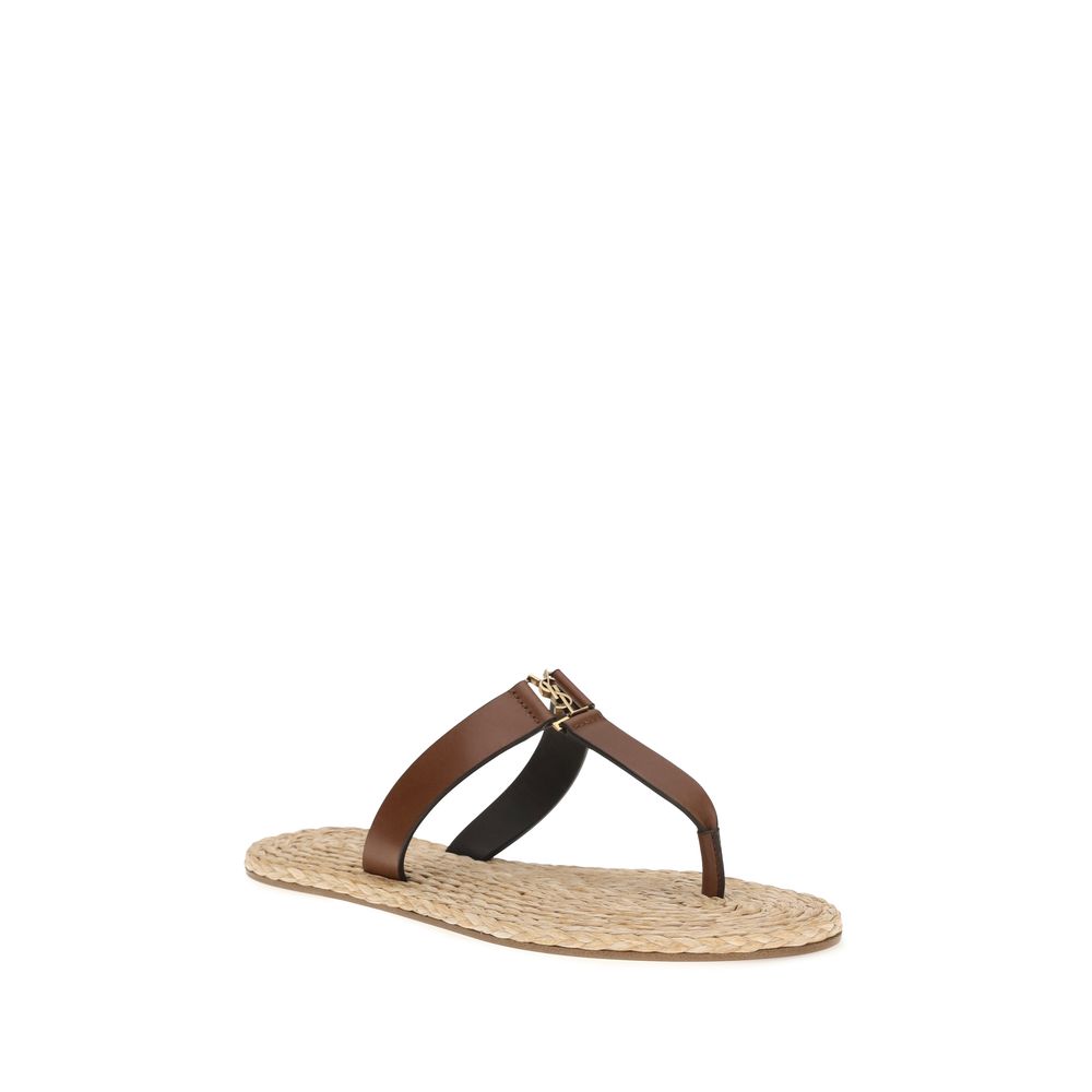 Saint Laurent Brown Calf Leather Bos Taurus Flat Sandals Saint Laurent