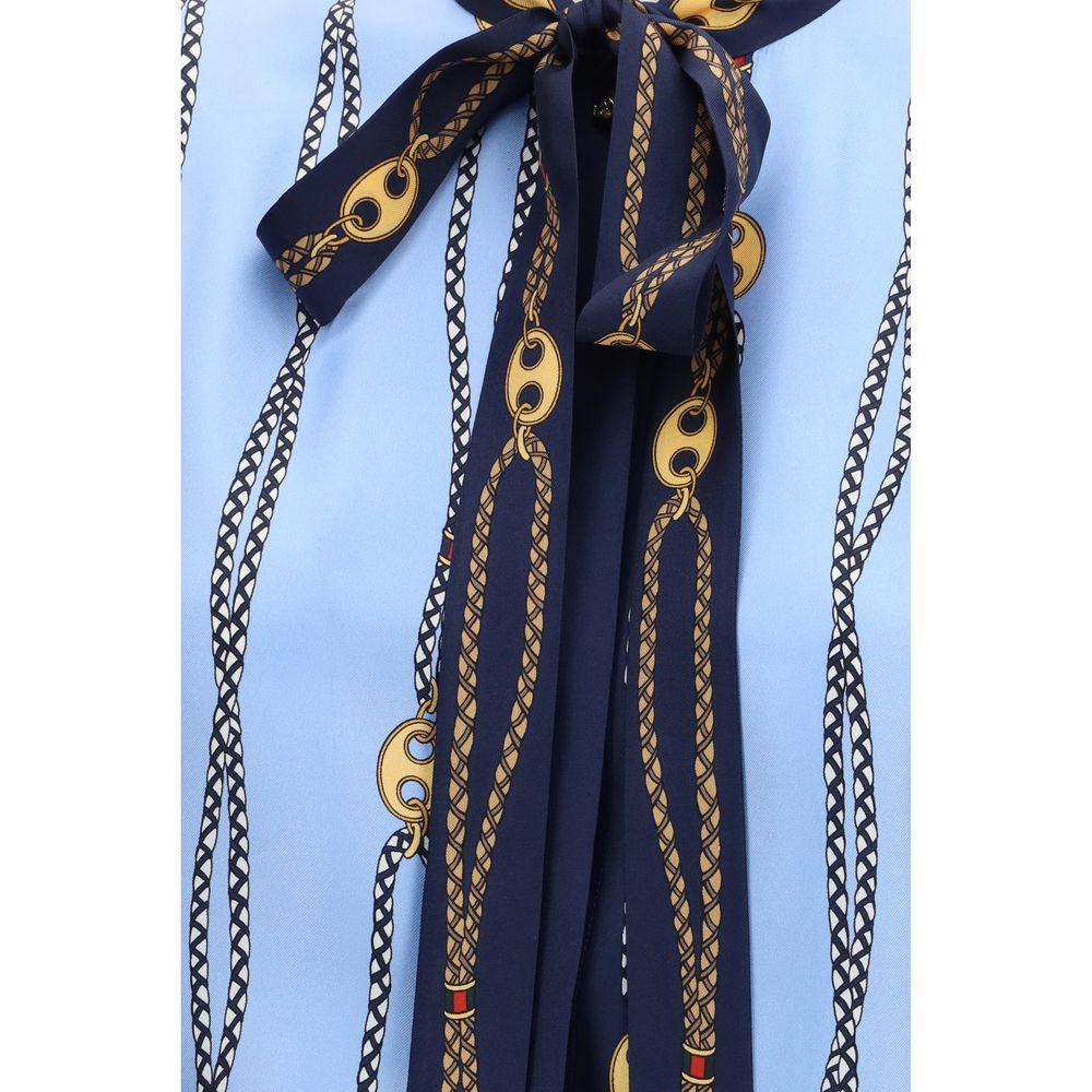 Gucci Blue Silk Pattern Shirt Gucci