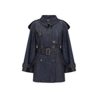 Burberry Blue Cotton Trench Coat Burberry