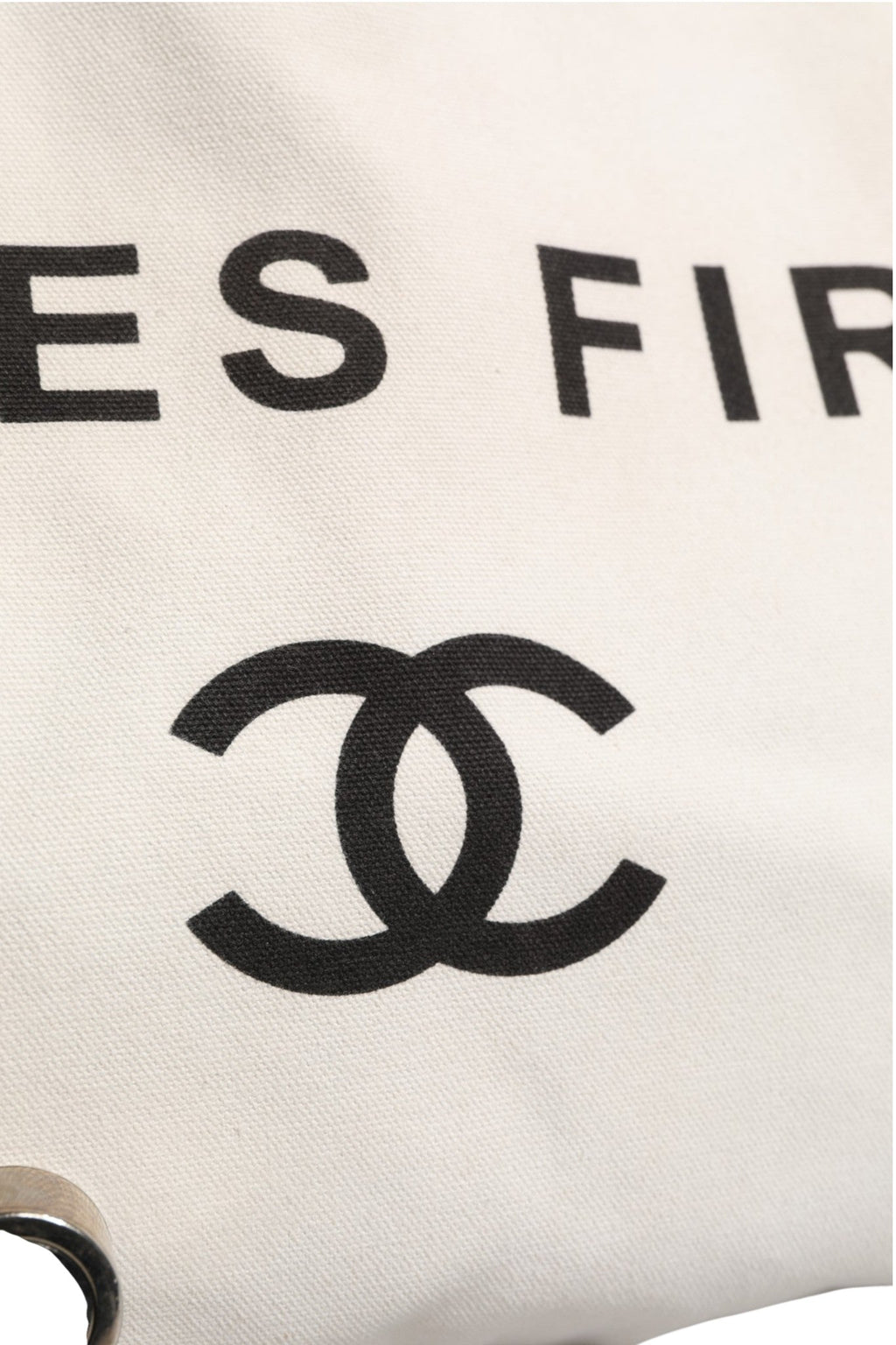 Chanel Ladies First White and Black Canvas Shopper Tote Bag Chanel