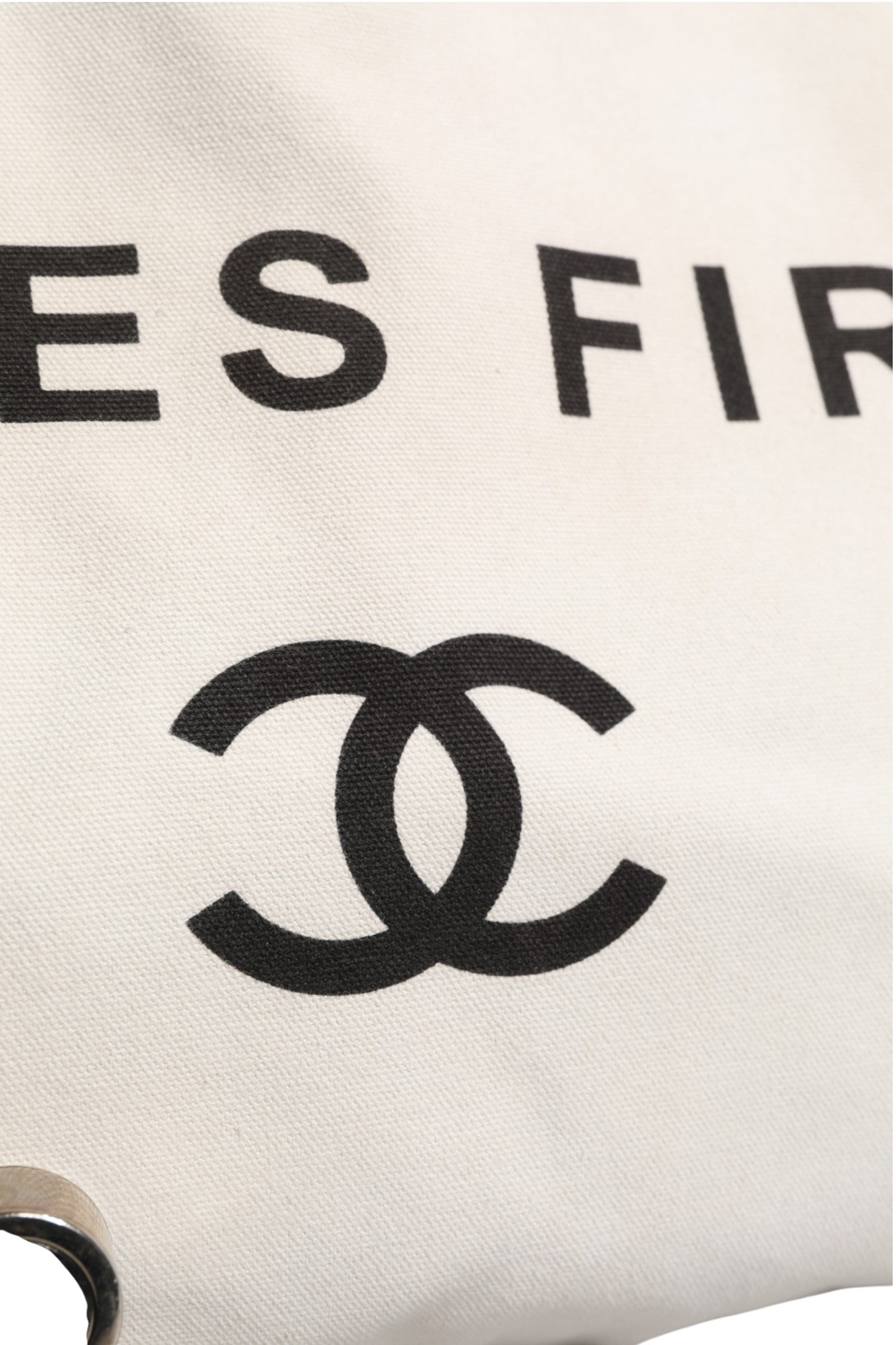 Chanel Ladies First White and Black Canvas Shopper Tote Bag Chanel