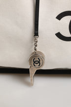 Chanel Ladies First White and Black Canvas Shopper Tote Bag Chanel