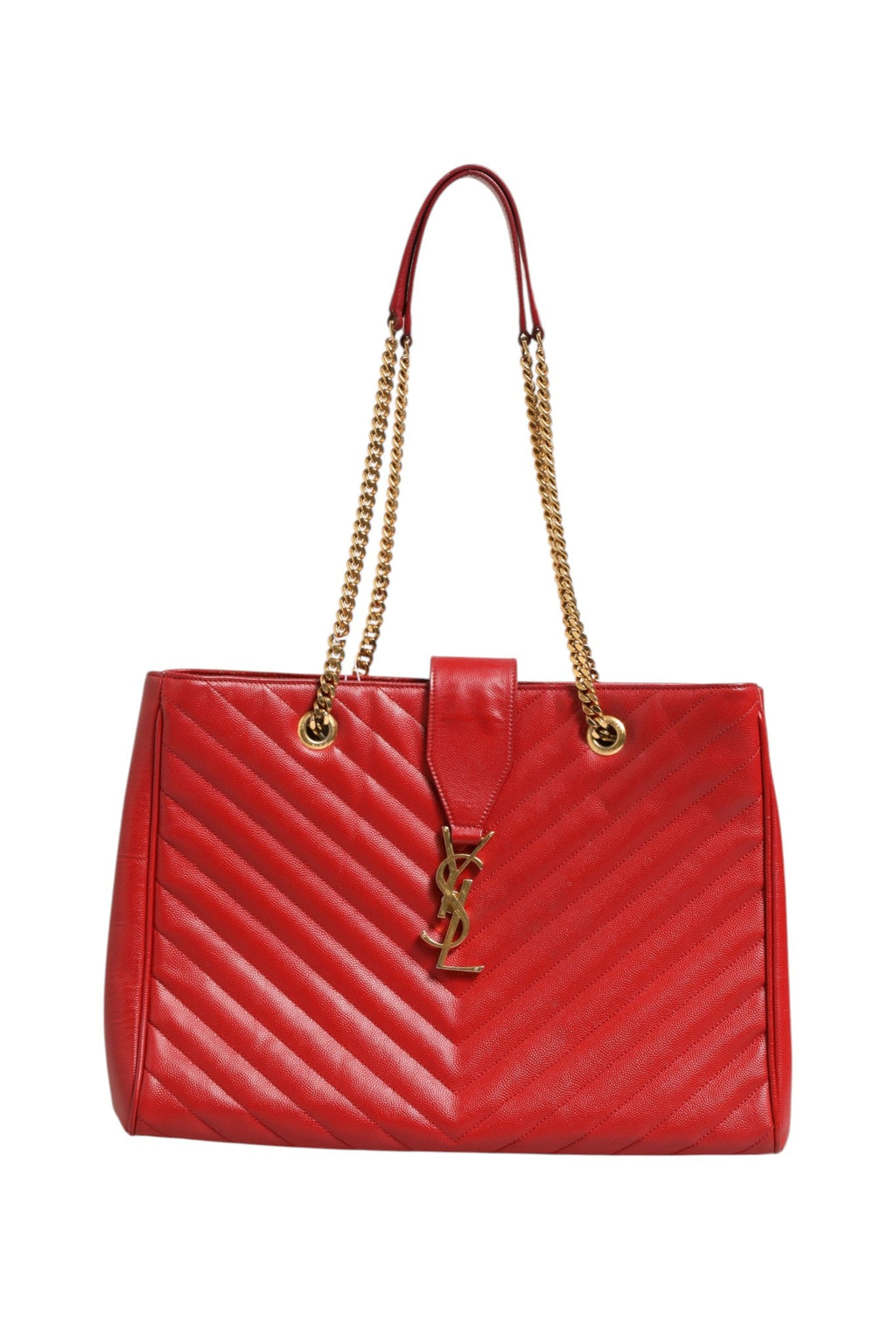 Saint Laurent Red Chevron Quilted Grained Leather Monogram Tote Bag Saint Laurent