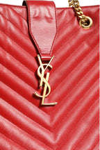 Saint Laurent Red Chevron Quilted Grained Leather Monogram Tote Bag Saint Laurent