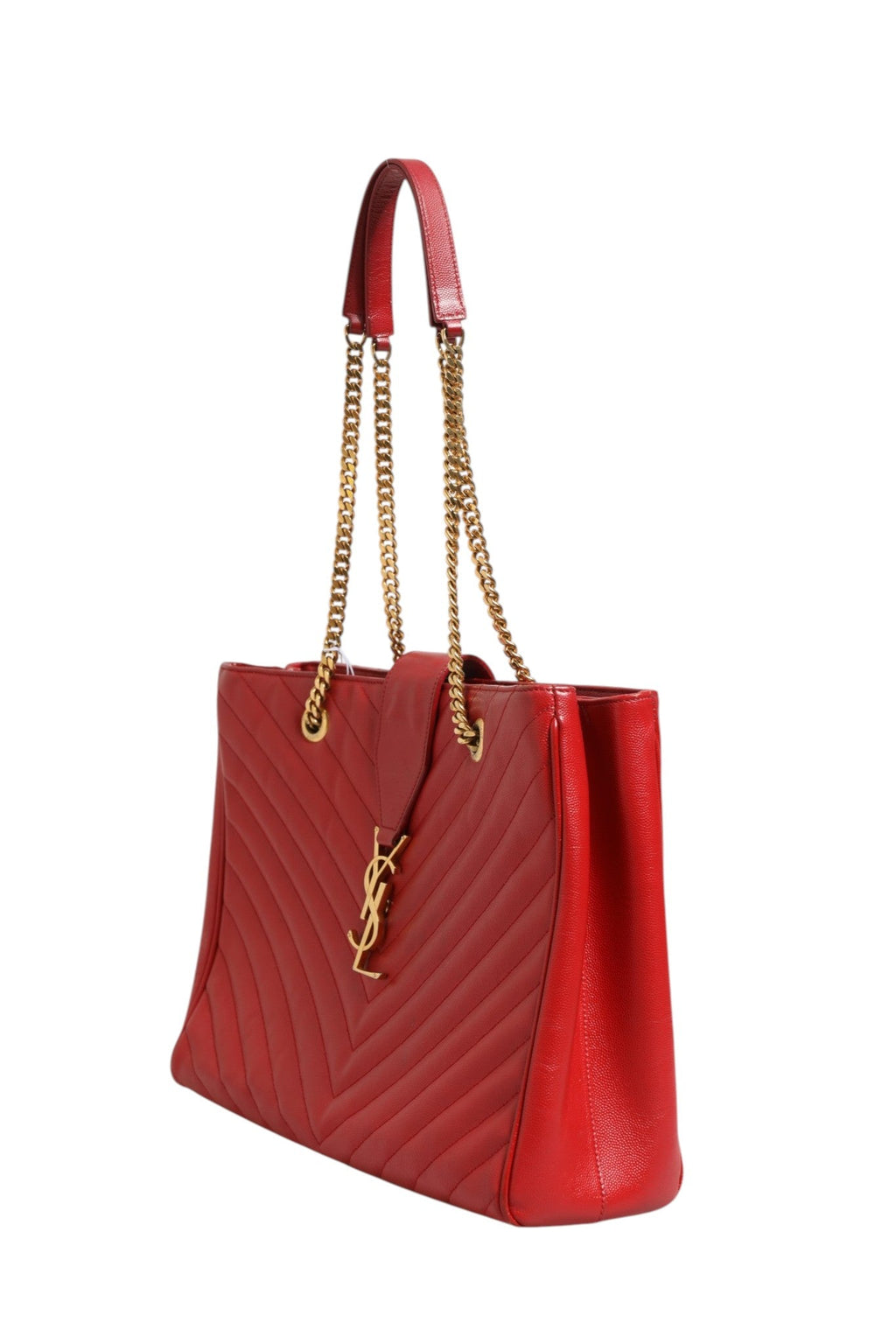 Saint Laurent Red Chevron Quilted Grained Leather Monogram Tote Bag Saint Laurent