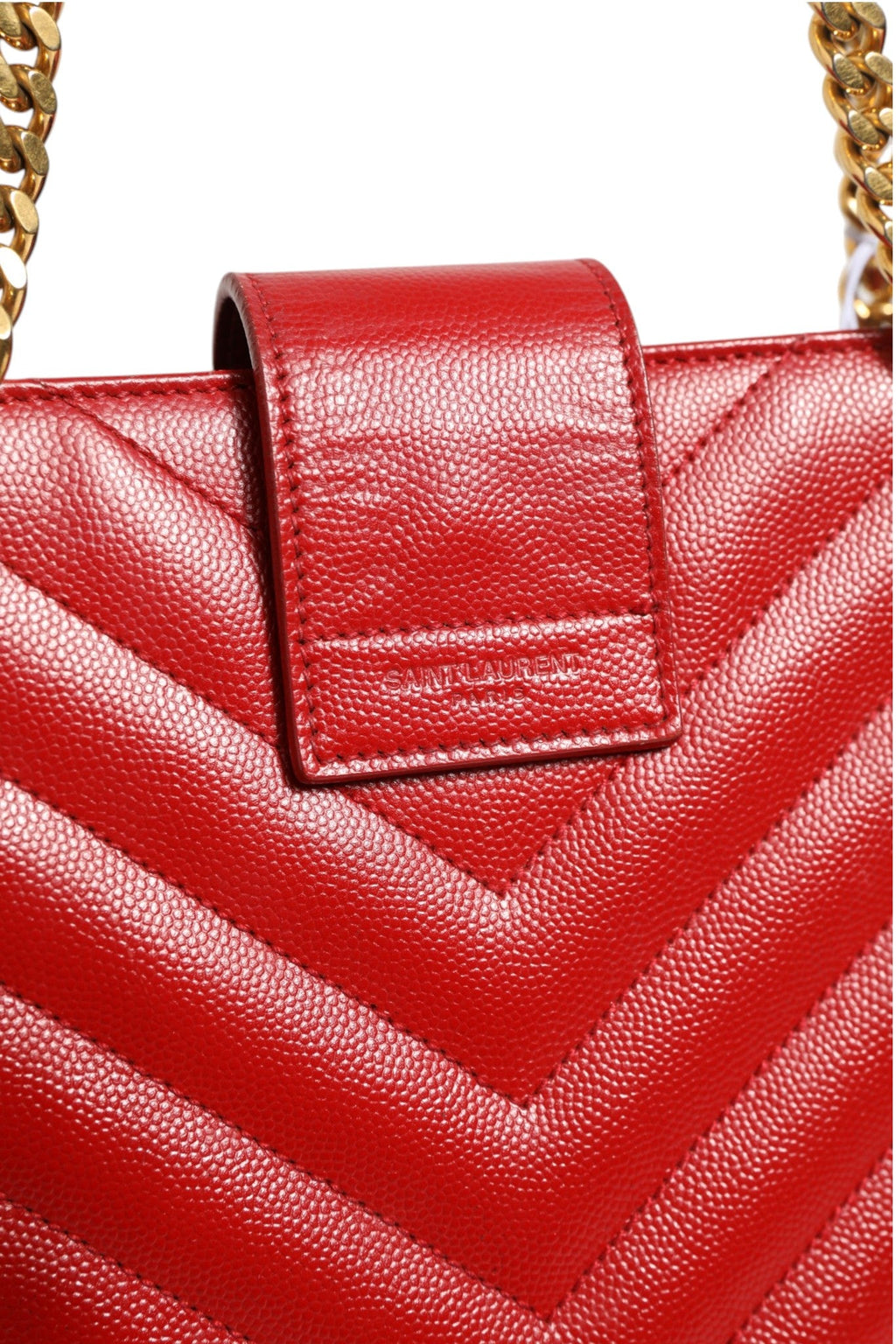 Saint Laurent Red Chevron Quilted Grained Leather Monogram Tote Bag Saint Laurent