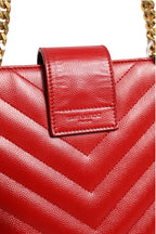 Saint Laurent Red Chevron Quilted Grained Leather Monogram Tote Bag Saint Laurent