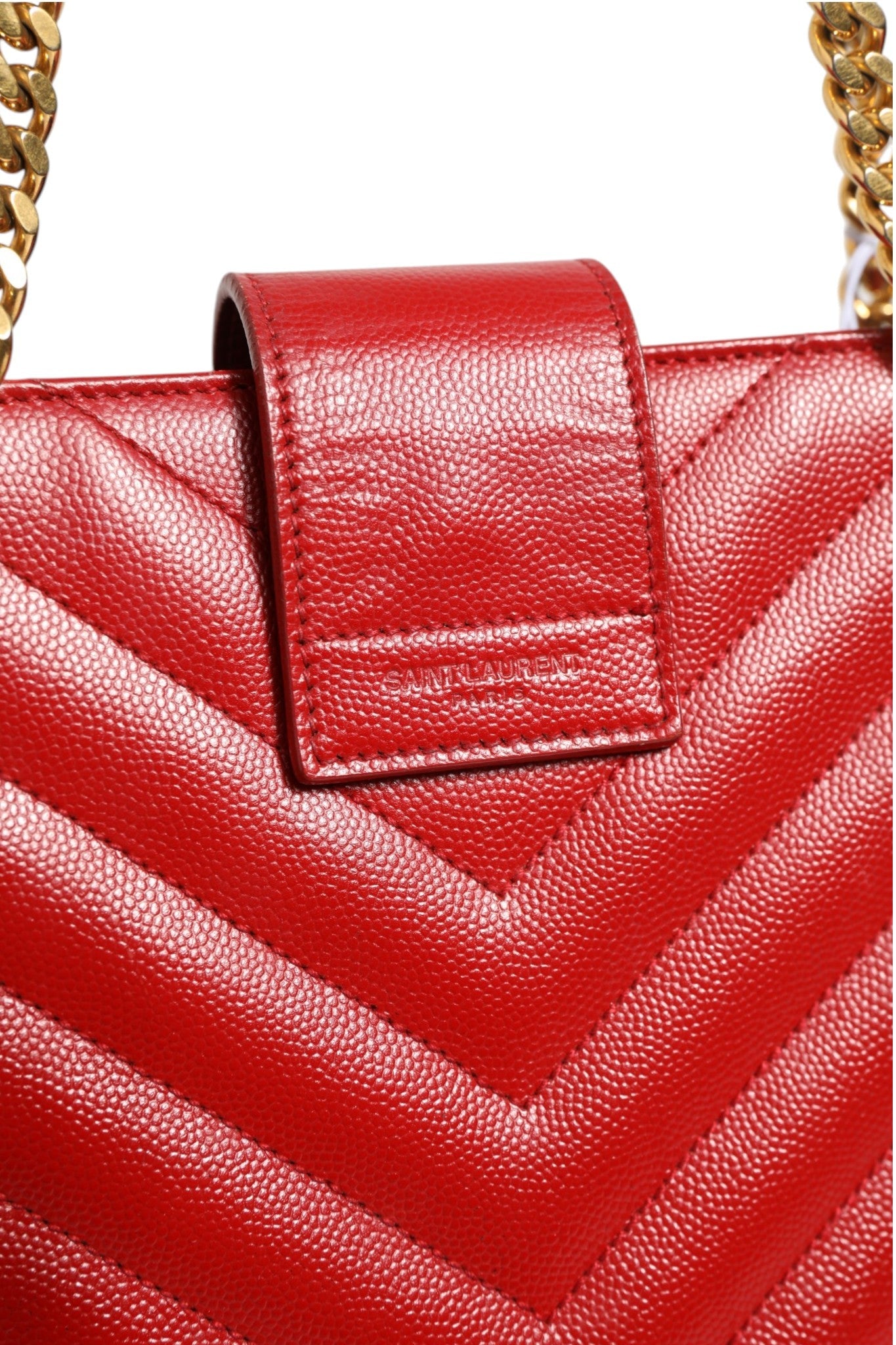 Saint Laurent Red Chevron Quilted Grained Leather Monogram Tote Bag Saint Laurent