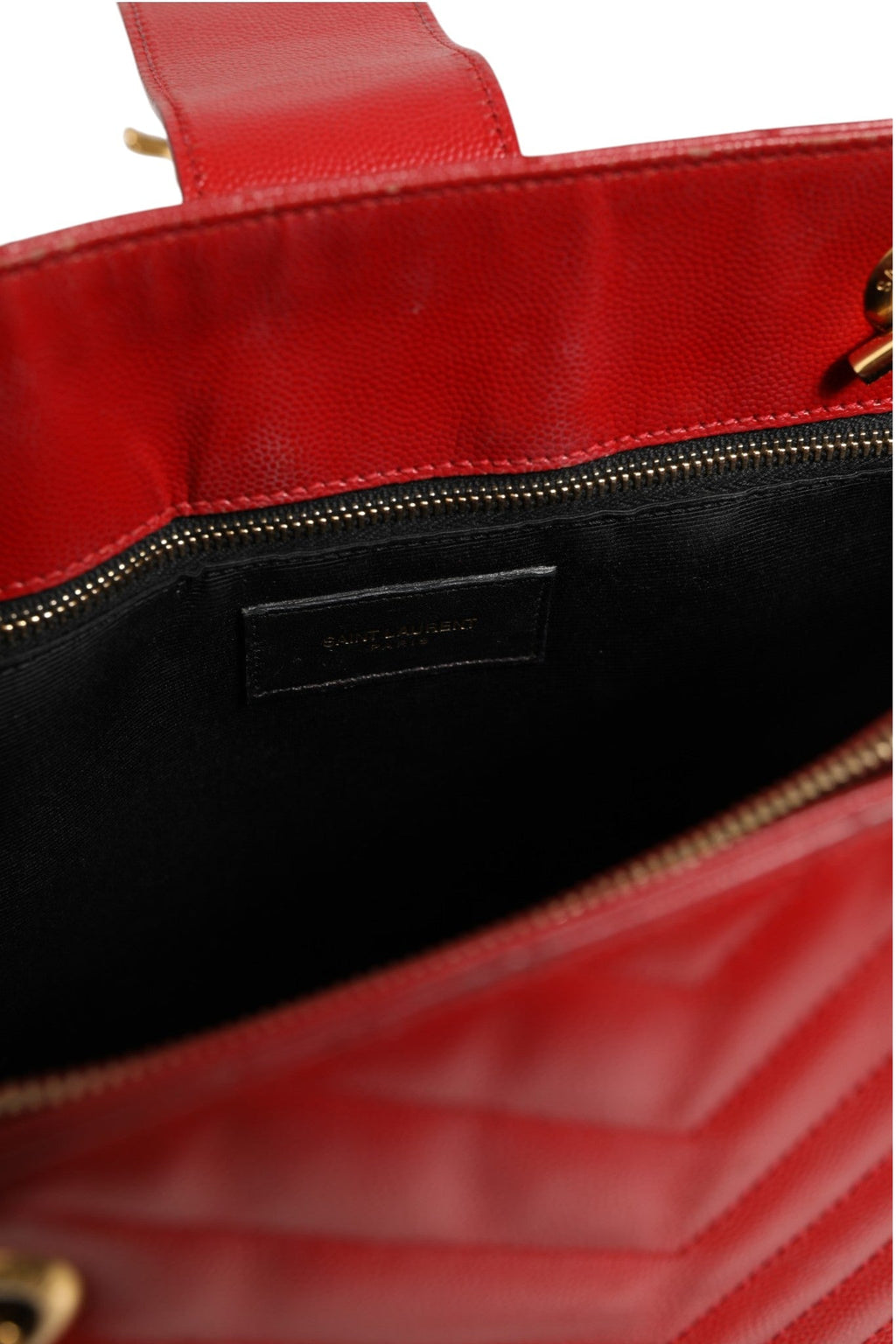 Saint Laurent Red Chevron Quilted Grained Leather Monogram Tote Bag Saint Laurent
