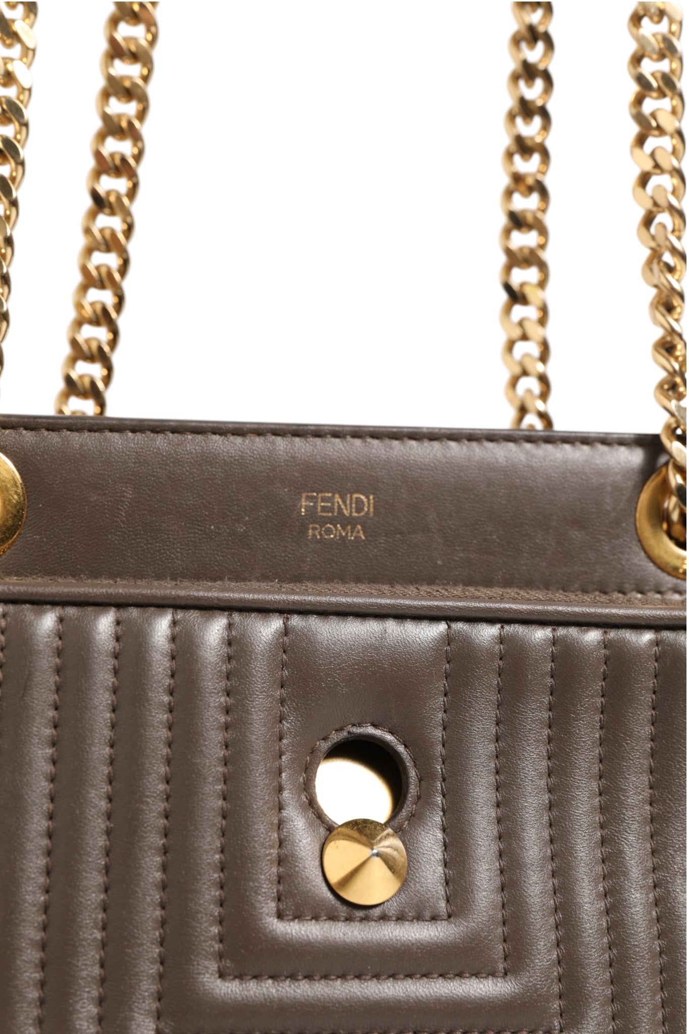 Fendi Brown Quilted Lambskin Leather Dotcom Click Small Shoulder Bag Fendi