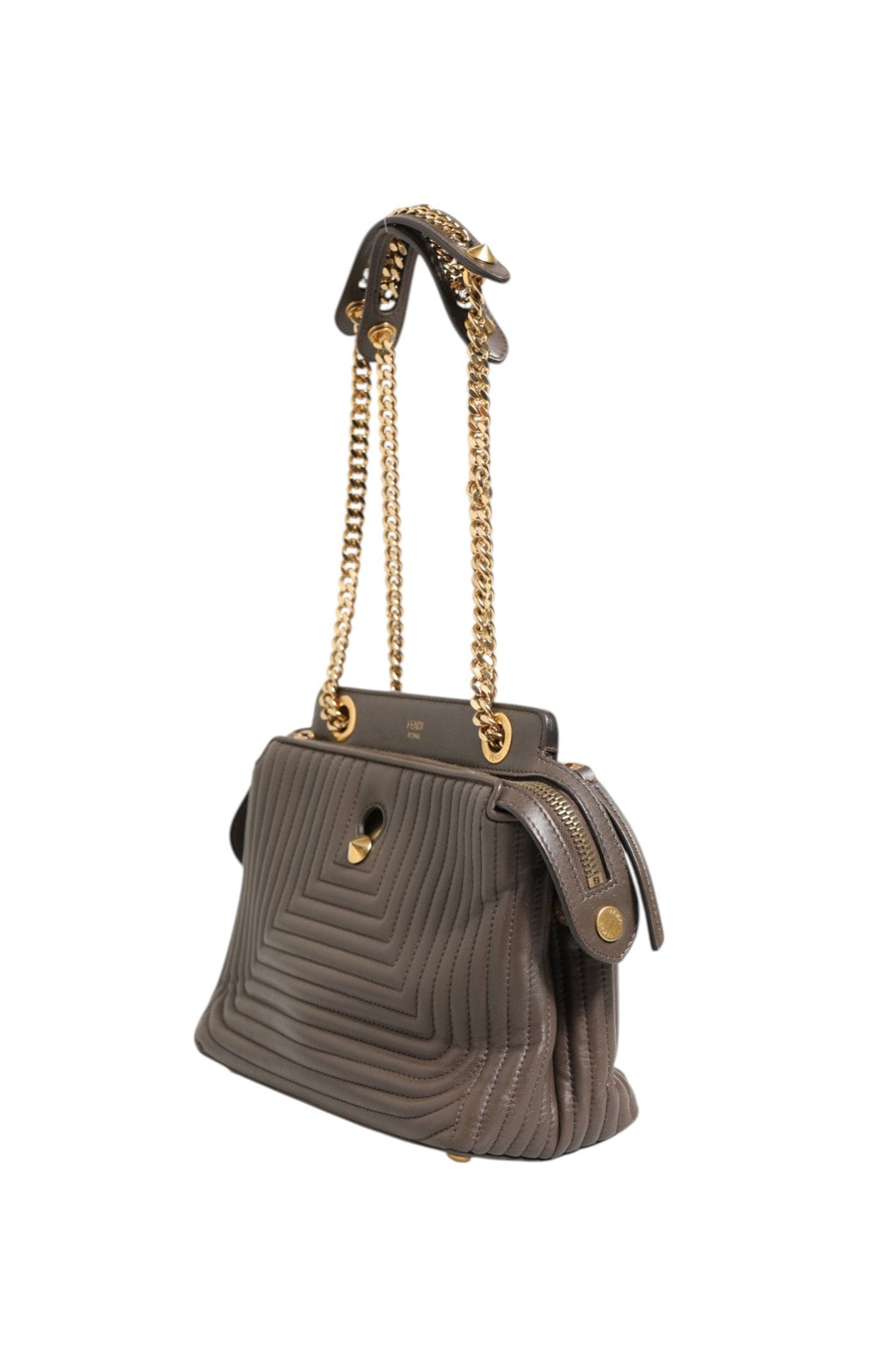 Fendi Brown Quilted Lambskin Leather Dotcom Click Small Shoulder Bag Fendi