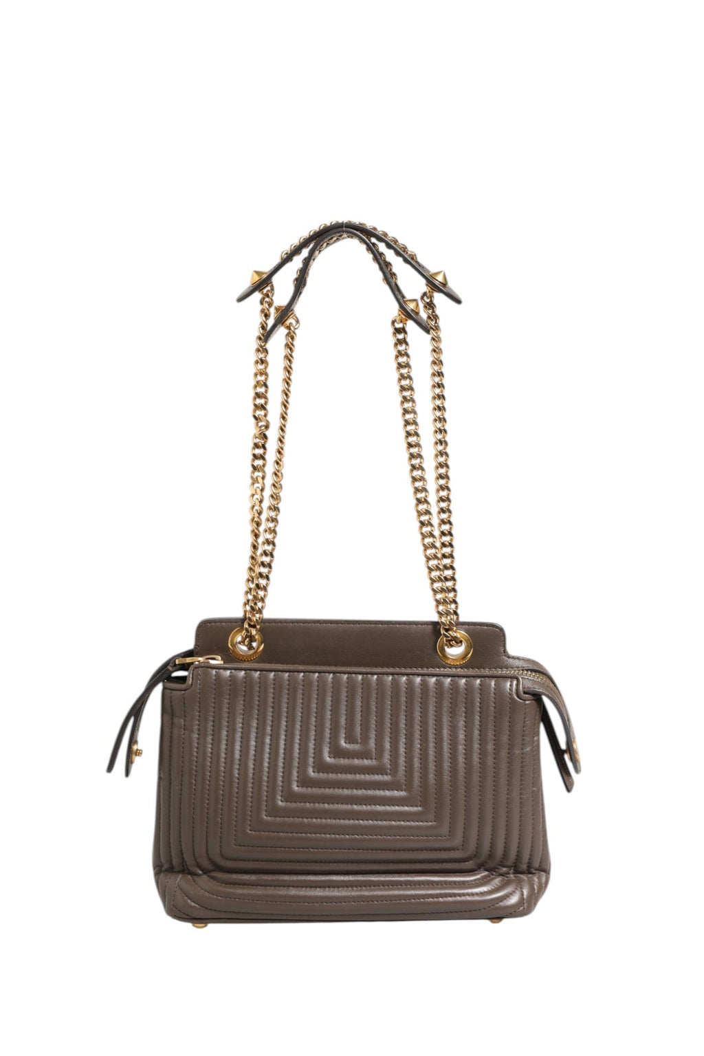 Fendi Brown Quilted Lambskin Leather Dotcom Click Small Shoulder Bag Fendi