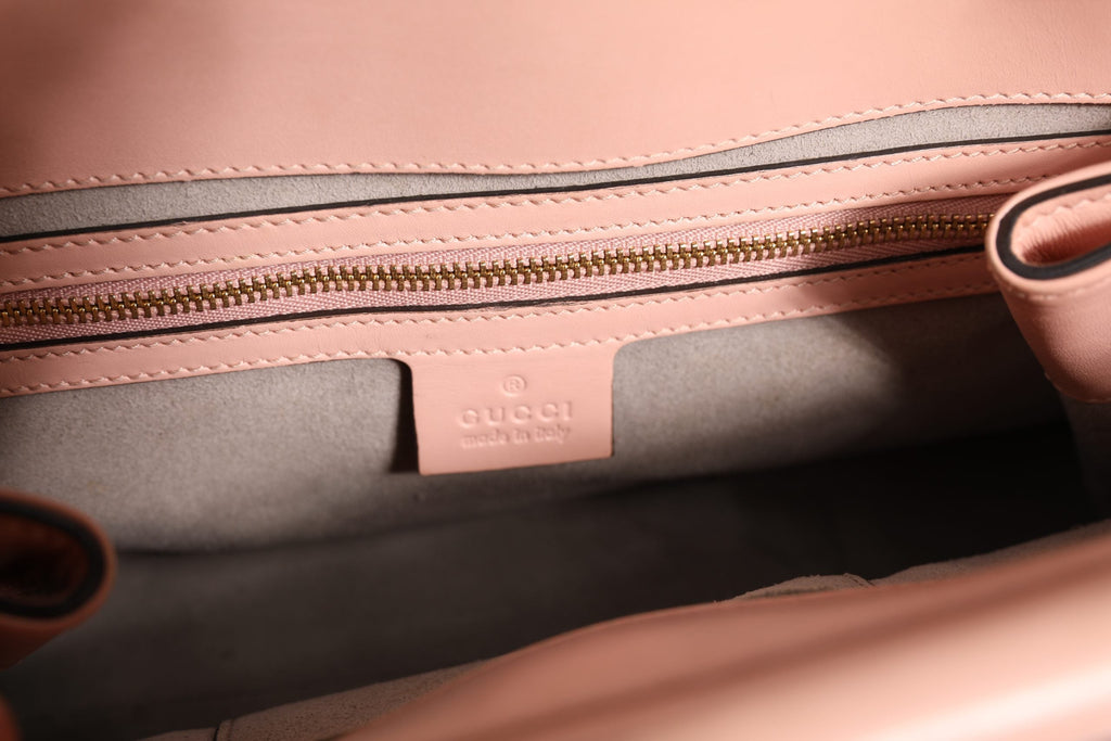 Gucci Pink And White Calfskin Small Nymphaea Top Handle Bag Gucci