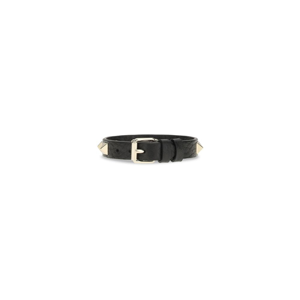 Valentino Garavani Black Calf Leather Bos Taurus Bracelet Valentino Garavani