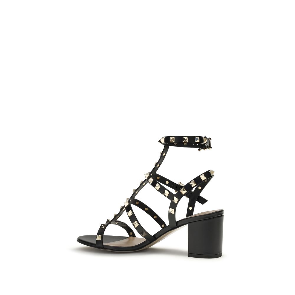 Valentino Garavani Black Calf Leather Bos Taurus Strap-On Sandals Valentino Garavani