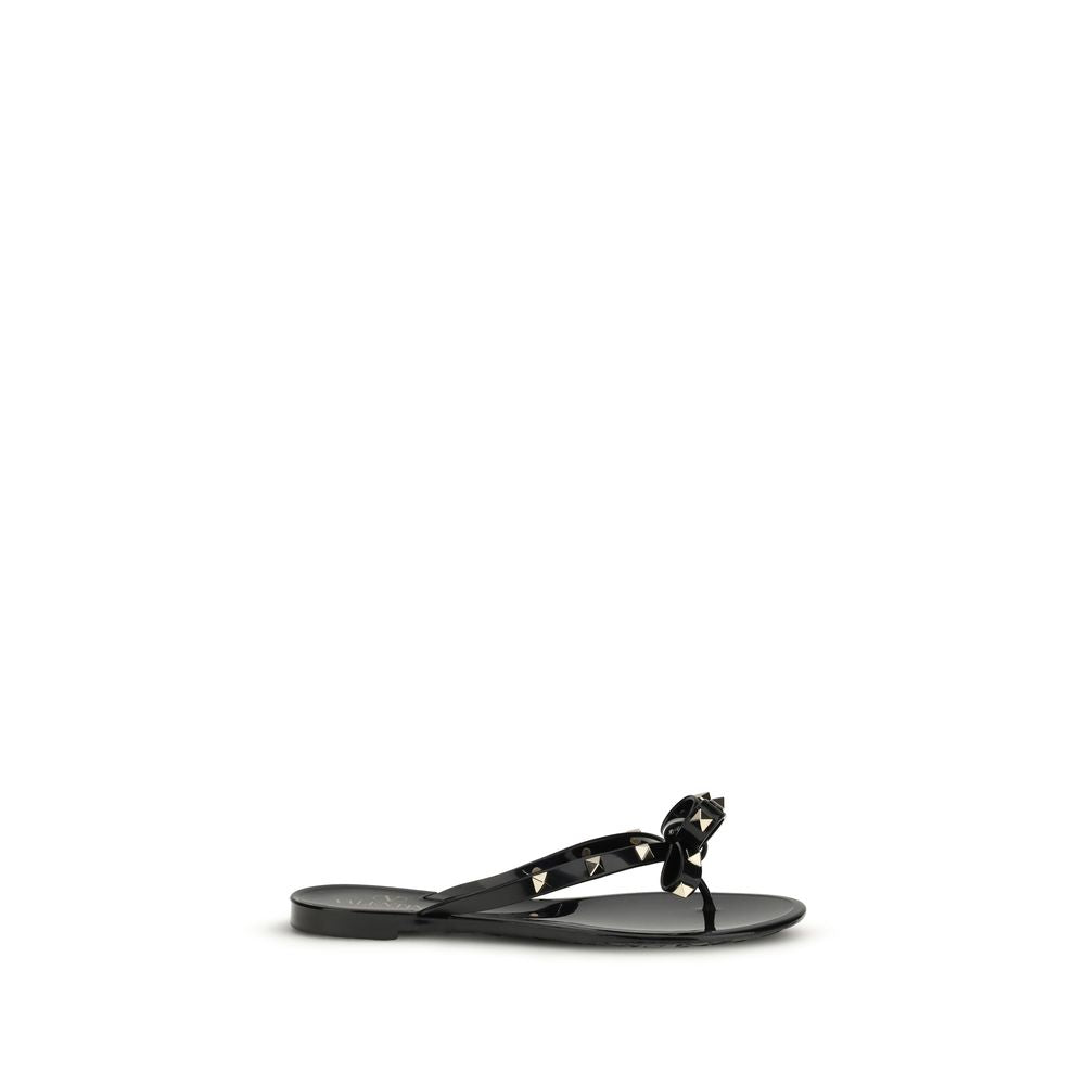 Valentino Garavani Black Cotton Flip-Flop Sandals Valentino Garavani