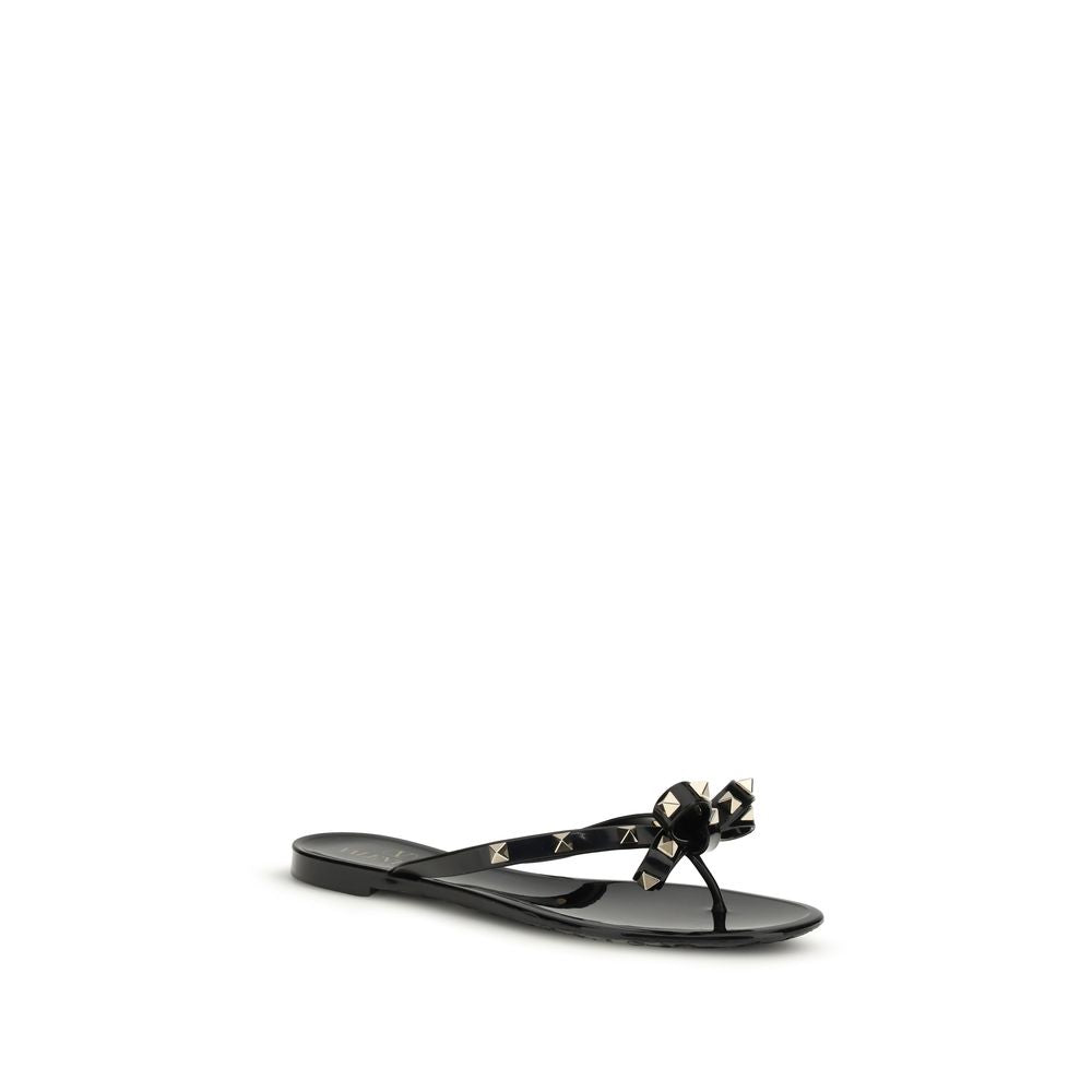 Valentino Garavani Black Cotton Flip-Flop Sandals Valentino Garavani