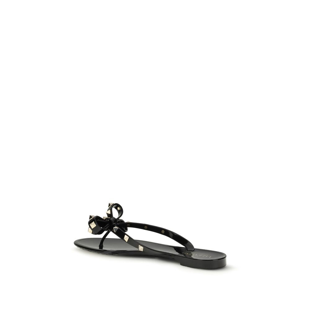 Valentino Garavani Black Cotton Flip-Flop Sandals Valentino Garavani