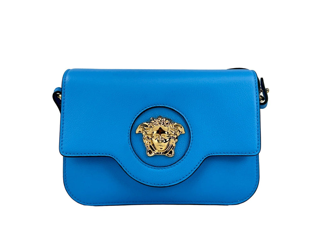 Versace La Medusa Blue Leather Shoulder Crossbody Bag Purse Versace