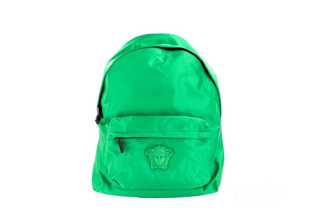 Versace Large Bright Green Nylon Fabric Medusa Shoulder Backpack Bookbag Versace