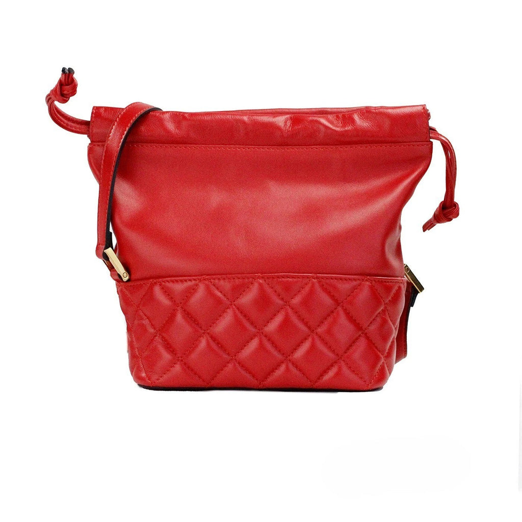 Versace Red Quilted Leather Drawstring Shoulder Bag Bucket Crossbody Handbag Versace