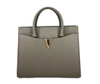 Versace Virtus Large Leather Top Handle Satchel Bag Tote Gray Versace