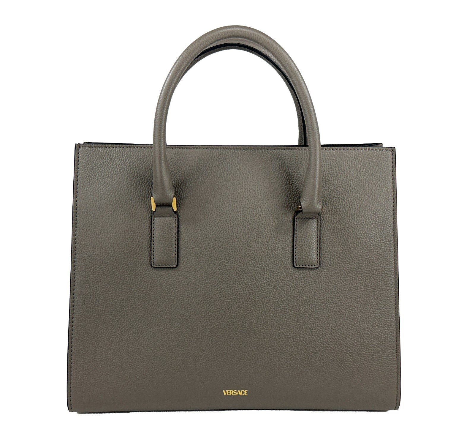 Versace Virtus Large Leather Top Handle Satchel Bag Tote Gray Versace