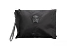 Versace Large Black Nylon Fabric Medusa Convertible Pouch Clutch Wristlet Bag Versace
