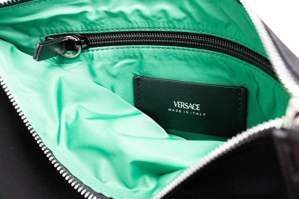Versace Large Black Nylon Fabric Medusa Convertible Pouch Clutch Wristlet Bag Versace