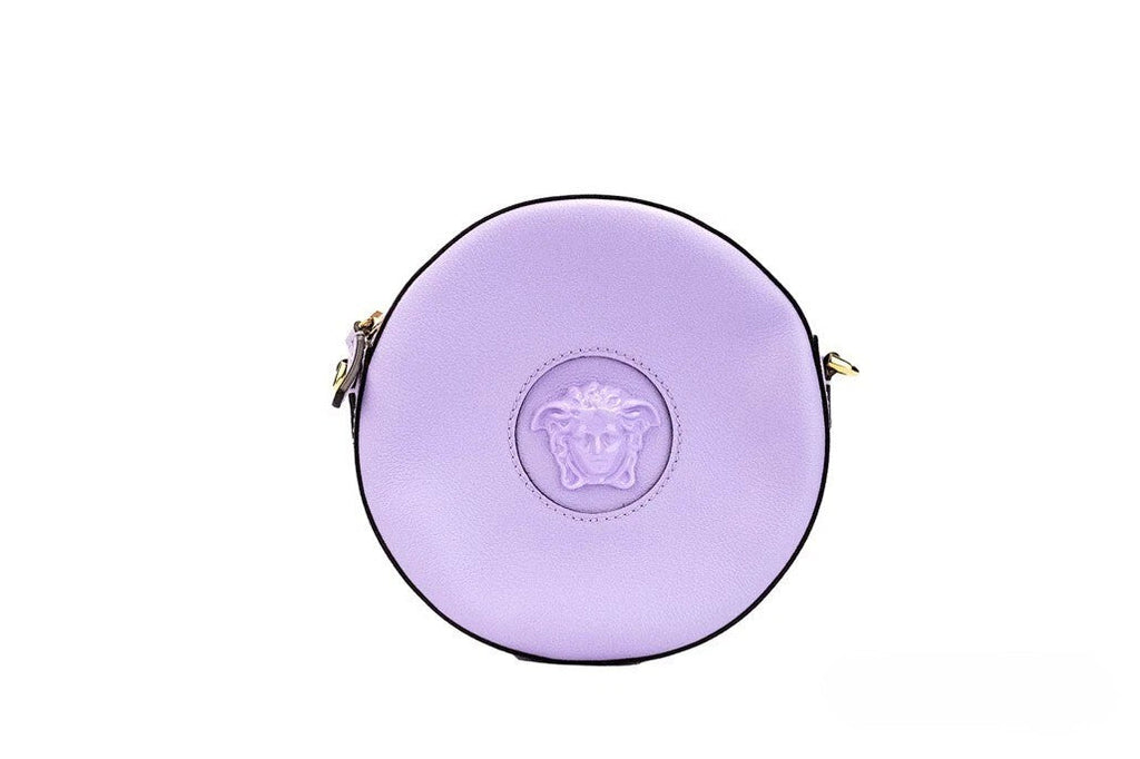 Versace Round Disco Lilac Pebbled Leather Camera Case Crossbody Bag Purse Versace