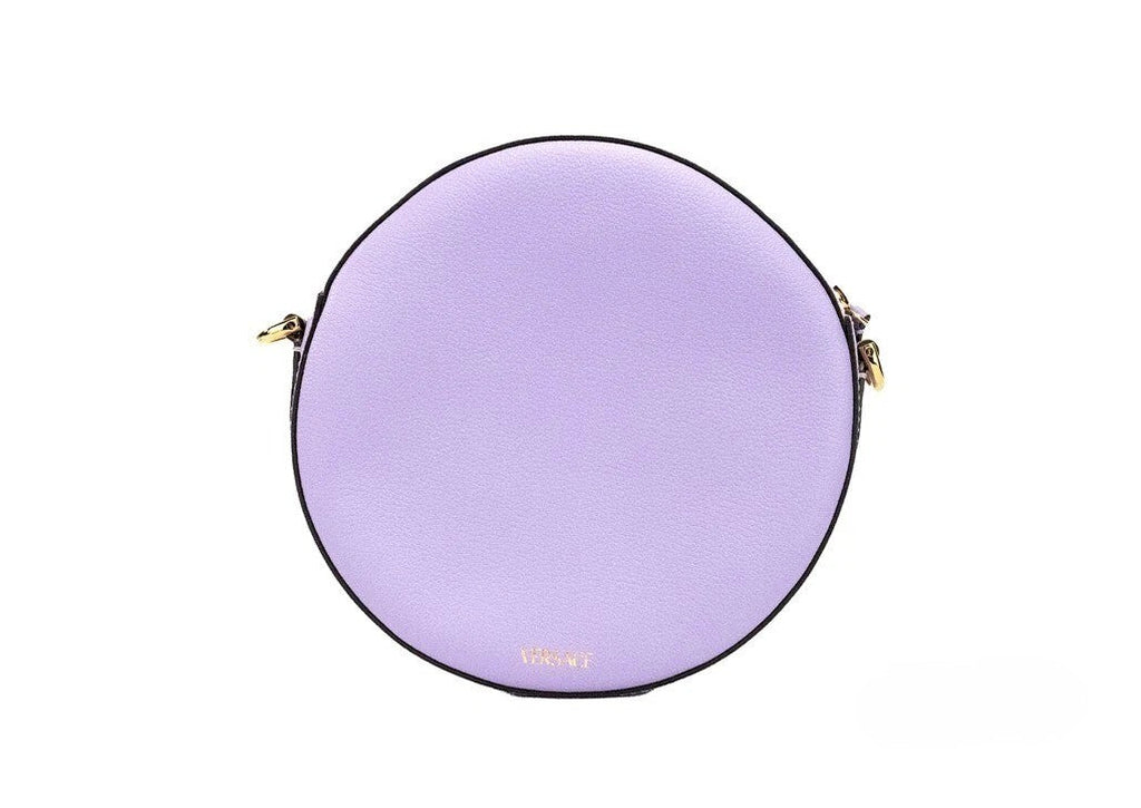 Versace Round Disco Lilac Pebbled Leather Camera Case Crossbody Bag Purse Versace