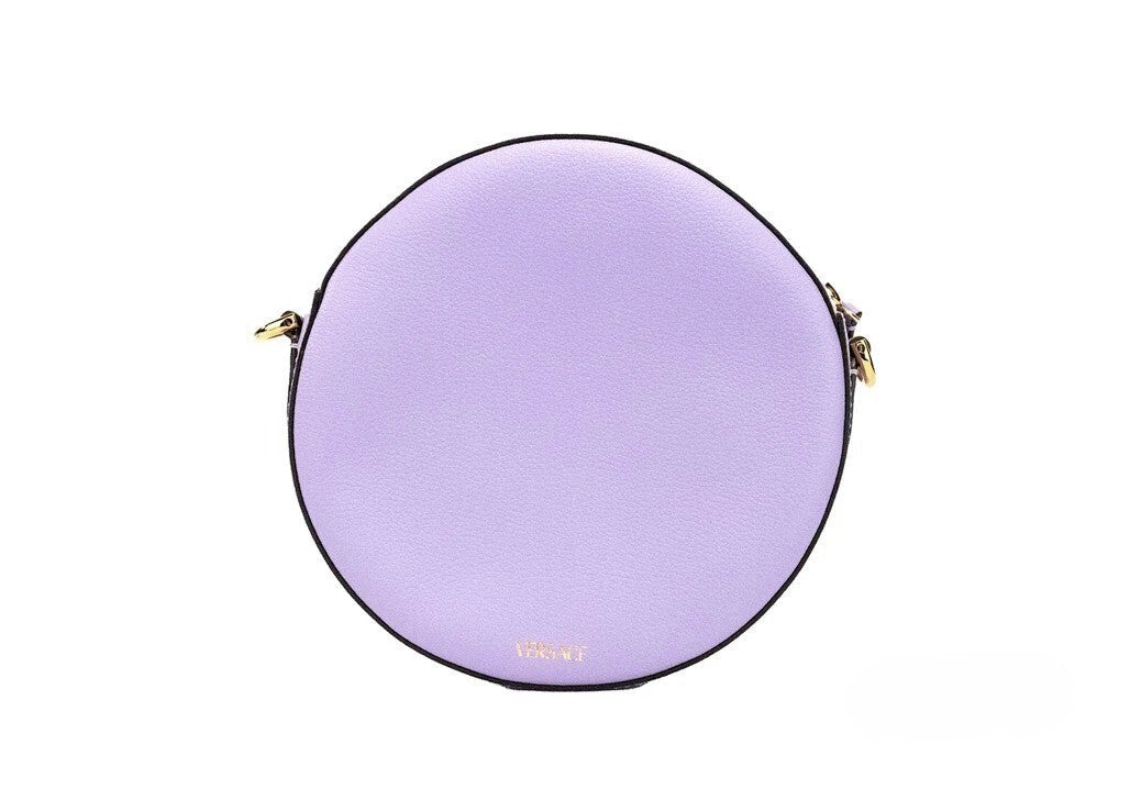 Versace Round Disco Lilac Pebbled Leather Camera Case Crossbody Bag Purse Versace